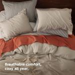 Bedsure Linen Duvet Cover Queen Size - Linen Cotton Blend Bedding Set, Soft & Cozy, 3 Pieces, 1 Duvet Cover 90x90 Inches and 2 Pillowcases, Light Khaki Color Cooling Bedding, Comforter Sold Separately