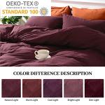 NEXHOME PRO Duvet Cover Set Queen Size Linen Look Textured 100% Washed Cotton Duvet Cover Burgundy Dark Red 3 Pieces Bedding Set with Zipper Closure,Breathable, Soft Organic Natural(No Comforter)