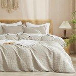 PHF Waffle Weave Duvet Cover Set King Size, 3 Piece Ultra Soft Breathable Durable Comforter Cover for All Season, Waffle Textured Duvet Set with 2 Pillow Shams Bedding Collection, 104"x90", Linen
