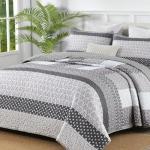 WONGS BEDDING Grey Quilt King Size, Bohemian Stripe Quilt Sets 3 Pieces Boho Quilted Bedspread Set Lightweight Microfiber Coverlet Bedding Set All Season (104"x90")