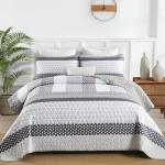 WONGS BEDDING Grey Quilt King Size, Bohemian Stripe Quilt Sets 3 Pieces Boho Quilted Bedspread Set Lightweight Microfiber Coverlet Bedding Set All Season (104"x90")