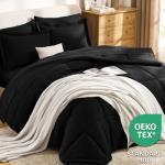 CozyLux Black Queen Comforter Set with Sheets - 7 Pieces Bed in a Bag Queen Bedding Sets, All Season Soft 7PC Bed Set with Black Comforter, Flat Sheet, Fitted Sheet, Pillowcases & Pillow Shams