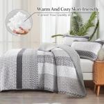 WONGS BEDDING Grey Quilt King Size, Bohemian Stripe Quilt Sets 3 Pieces Boho Quilted Bedspread Set Lightweight Microfiber Coverlet Bedding Set All Season (104"x90")