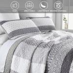 WONGS BEDDING Grey Quilt King Size, Bohemian Stripe Quilt Sets 3 Pieces Boho Quilted Bedspread Set Lightweight Microfiber Coverlet Bedding Set All Season (104"x90")