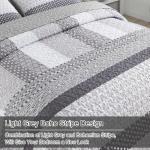 WONGS BEDDING Grey Quilt King Size, Bohemian Stripe Quilt Sets 3 Pieces Boho Quilted Bedspread Set Lightweight Microfiber Coverlet Bedding Set All Season (104"x90")