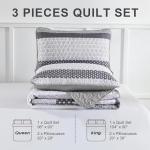 WONGS BEDDING Grey Quilt King Size, Bohemian Stripe Quilt Sets 3 Pieces Boho Quilted Bedspread Set Lightweight Microfiber Coverlet Bedding Set All Season (104"x90")