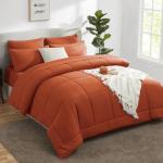 CozyLux Queen Comforter Set Terracotta, 7 Pieces Bed in a Bag, Burnt Orange Fall Comforter Queen Size, All Season Bedding Sets with Stitch Quilted Comforter, Flat Sheet, Fitted Sheet, Pillowcases