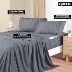 Utopia Bedding Queen Sheet Set, Soft Microfiber 4 Piece Hotel Luxury Bed Sheets for Women, Men, Kids & Teens with Side Storage Deep Pocket Fitted Sheet - Embroidered Pillow Cases - Flat Sheet (Grey)