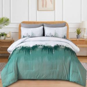 WONGS BEDDING Comforter Set Queen,Aqua 7 Pieces Bed in a Bag Colorful Abstract Art Gradient Comforter Microfiber Bedding Set,1 Comforter, 1 Flat Sheet, 1 Fitted Sheet, 2 Pillow Shams,2 Pillowcases