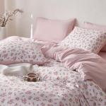 Wake In Cloud - Coquette Duvet Cover Set, Floral Cottagecore Flower Shabby Chic Cute Aesthetic, Soft Lightweight Bedding for Women Teen Girls, 3-Piece, Pink, Queen Size