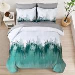 WONGS BEDDING Comforter Set Queen,Aqua 7 Pieces Bed in a Bag Colorful Abstract Art Gradient Comforter Microfiber Bedding Set,1 Comforter, 1 Flat Sheet, 1 Fitted Sheet, 2 Pillow Shams,2 Pillowcases