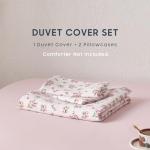 Wake In Cloud - Coquette Duvet Cover Set, Floral Cottagecore Flower Shabby Chic Cute Aesthetic, Soft Lightweight Bedding for Women Teen Girls, 3-Piece, Pink, Queen Size
