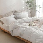 BDEAR Linen Feel Duvet Cover Queen Size, 100% Washed Cotton Comforter Cover Size 90x90inch with Zipper Closure and 2 Pillowcases, Solid-Off White