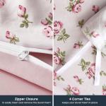 Wake In Cloud - Coquette Duvet Cover Set, Floral Cottagecore Flower Shabby Chic Cute Aesthetic, Soft Lightweight Bedding for Women Teen Girls, 3-Piece, Pink, Queen Size