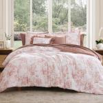 BLOOMHAVEN Queen Comforter Set -7 Pieces Pink Floral Comforter Set for All Seasons, Bed in a Bag Queen with Botanical Flowers Comforter, Sheets, Pillowcases & Shams