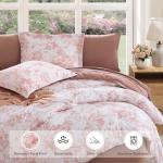 BLOOMHAVEN Queen Comforter Set -7 Pieces Pink Floral Comforter Set for All Seasons, Bed in a Bag Queen with Botanical Flowers Comforter, Sheets, Pillowcases & Shams
