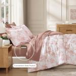 BLOOMHAVEN Queen Comforter Set -7 Pieces Pink Floral Comforter Set for All Seasons, Bed in a Bag Queen with Botanical Flowers Comforter, Sheets, Pillowcases & Shams