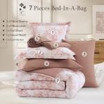 BLOOMHAVEN Queen Comforter Set -7 Pieces Pink Floral Comforter Set for All Seasons, Bed in a Bag Queen with Botanical Flowers Comforter, Sheets, Pillowcases & Shams