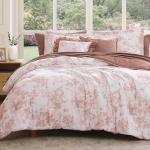 BLOOMHAVEN Queen Comforter Set -7 Pieces Pink Floral Comforter Set for All Seasons, Bed in a Bag Queen with Botanical Flowers Comforter, Sheets, Pillowcases & Shams