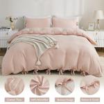 annadaif Pink Duvet Cover Queen (90x90 Inch), 3 Pieces (1 Duvet Cover, 2 Pillowcases) Soft Washed Microfiber Bowknot Bow Tie Duvet Cover Set, Easy Care Bedding Set for Men, Women