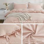 annadaif Pink Duvet Cover Queen (90x90 Inch), 3 Pieces (1 Duvet Cover, 2 Pillowcases) Soft Washed Microfiber Bowknot Bow Tie Duvet Cover Set, Easy Care Bedding Set for Men, Women