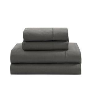 LANE LINEN Sustainably Produced 100% Organic Cotton Queen Size Bed Sheets, Soft & Comfy Naturally Cooling Percale Cotton Sheets, Low Pill Fade Resistant 15" Deep Pocket Queen Sheets– Charcoal