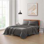 LANE LINEN Sustainably Produced 100% Organic Cotton Queen Size Bed Sheets, Soft & Comfy Naturally Cooling Percale Cotton Sheets, Low Pill Fade Resistant 15" Deep Pocket Queen Sheets– Charcoal
