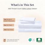 California Design Den Full Size Bed Sheets Set - Luxury 600 Thread Count 100% Cotton Sateen, Cooling Sheets, Deep Pockets with All Around Elastic for a Snug Fit, Hotel Quality Bedding Set - White