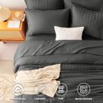 CozyLux Queen Comforter Set Dark Grey Seersucker 7 Pieces Bed in a Bag Queen Comforter Set with Sheets, Luxury Soft Bedding Set with Down Alternative Comforter, Sheets, Pillowcases & Shams All Seasons