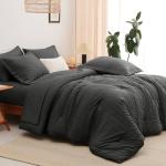 CozyLux Queen Comforter Set Dark Grey Seersucker 7 Pieces Bed in a Bag Queen Comforter Set with Sheets, Luxury Soft Bedding Set with Down Alternative Comforter, Sheets, Pillowcases & Shams All Seasons