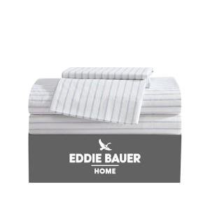 Eddie Bauer - Queen Sheets, Cotton Percale Bedding Set, Crisp & Cool Home Decor (Essential Stripe White, Queen)