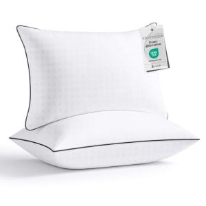 JOLLYVOGUE Pillows Standard Size Set of 2, Hotel Collection Bed Pillows for Side, Back, and Stomach Sleepers, Fluffy and Supportive, Down Alternative Microfiber Filled Pillows, 2 Pack