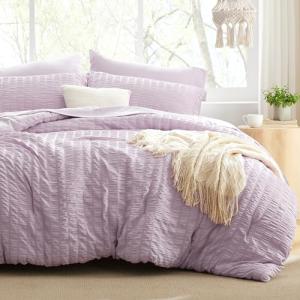 Love's cabin Seersucker Lavender Twin Comforter Set 5 Pieces, All Season Bedding Set, Twin Bed in a Bag Comforter Set with Comforter, Flat Sheet, Fitted Sheet, Pillowcase and Pillow Sham