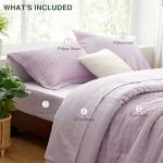 Love's cabin Seersucker Lavender Twin Comforter Set 5 Pieces, All Season Bedding Set, Twin Bed in a Bag Comforter Set with Comforter, Flat Sheet, Fitted Sheet, Pillowcase and Pillow Sham