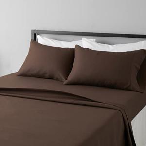 Amazon Basics Lightweight Super Soft Easy Care Microfiber 4 Piece Bed Sheet Set With 14-inch Deep Pockets, King, Chocolate, Solid