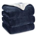 Bedsure GentleSoft Sherpa Fleece Blankets Queen Size for Bed - Thick and Warm Throw for Women and Men, Soft Fuzzy Plush Queen Blanket for Winter, Navy, 90x90 Inches