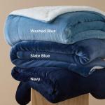 Bedsure GentleSoft Sherpa Fleece Blankets Queen Size for Bed - Thick and Warm Throw for Women and Men, Soft Fuzzy Plush Queen Blanket for Winter, Navy, 90x90 Inches