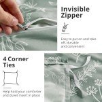 MUXHOMO Duvet Cover Queen Size, Reversible Floral Green Duvet Cover Set with Zipper Closure, 3 Pieces Botanical Patterns Soft Microfiber Bedding Set with 4 Ties (90"x90", 2 Pillow Cases)