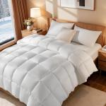 LBRO2M Canadian Luxury Goose Down Comforter Queen Size, 75% Goose Down 850+ Fill Power Duvet with 1200TC 100% Cotton Shell All Season Bedding Comforter, Soft Duvet Insert (90"X90",White)