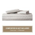 JELLYMONI Bedding Duvet Cover Set, 100% Natural Cotton 3pcs Striped Duvet Cover Sets, White Duvet Cover with Grey Stripes Pattern Printed Comforter Cover, with Zipper Closure & Corner Ties(Queen Size)