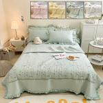 Fresh Flower Embroidered Summer Blanket 1/3PCS Ruffled Quilted Summer Quilt Set Machine Washable Lightweight Comforter Duvet