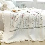 Fresh Flower Embroidered Summer Blanket 1/3PCS Ruffled Quilted Summer Quilt Set Machine Washable Lightweight Comforter Duvet
