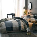 Cotton Grid Plaid Duvet Cover Set Queen Modern Reversible Checkered Bedding Set Hotel Quality 3 Pieces Duvet Comforter Cover Luxury Soft Zipper Closure Bedding Collection (NO Comforter)