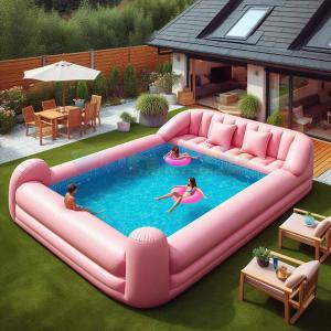 Water Leisure and Entertainment Round Back Above Ground Swimming Pool Floats Multi-person Inflatable Floating Bed with Pillows