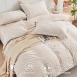 HYMOKEGE Beige Duvet Cover Queen Size, Ultra Soft 3-Piece Seersucker Duvet Cover Set with Zipper Closure, Soft Brushed Microfiber Bedding Set with 8 Corner Ties (90"x90", 2 Pillowshams)