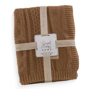 Knitted Cotton Blanket - Soft Cozy Knit Throw Blanket, Lightweight All - Season Cotton Blanket for Bed, Couch, or Living Room - Home Edition Print Walnut Brown