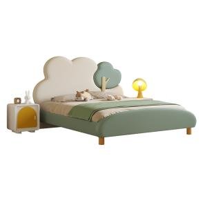 Solid wood furniture Real leather solid wood frame bedroom bedding set Comfortable single cartoon tree model child bed
