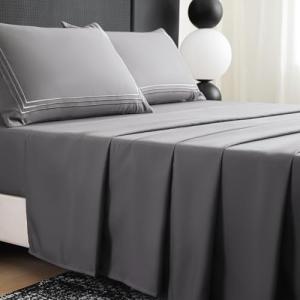 DCSKY Queen Bed Sheets Set, Soft Breathable Bedding Sheet Set, Sheets Set with 16" Deep Pocket Design (4 Pieces, Queen, Grey)