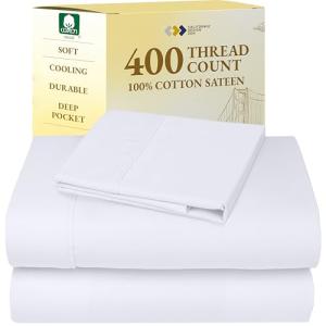 California Design Den Twin Sheets Set - Soft 400 Thread Count Sateen, Natural 100% Cotton Sheets, Deep Pockets with All Around Elastic for a Snug Fit, Cool & Durable Bedding Set - White
