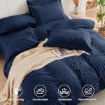 HYMOKEGE Navy Blue Queen Comforter Set Seersucker 7 Pieces, All Season Luxury Bed in a Bag for Bedroom, Bedding Set with Comforters, Sheets, Pillowcases & Shams